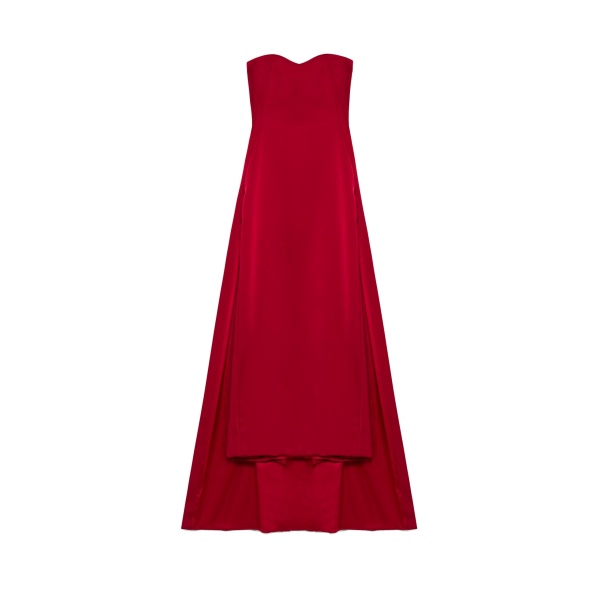 SIMKHAI Dinah Strapless Midi Dress in Lipstick