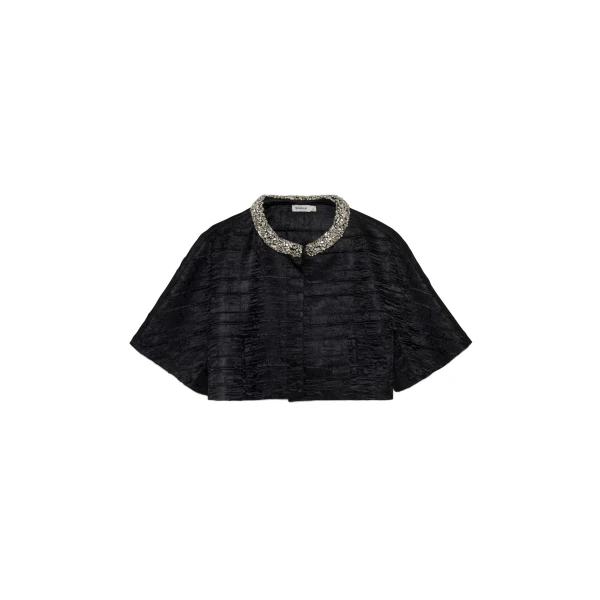 SIMKHAI Elvessa Embellished Satin Jacket in Black