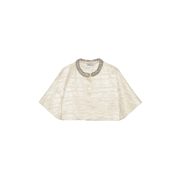 SIMKHAI Elvessa Embellished Satin Jacket in Porcelain