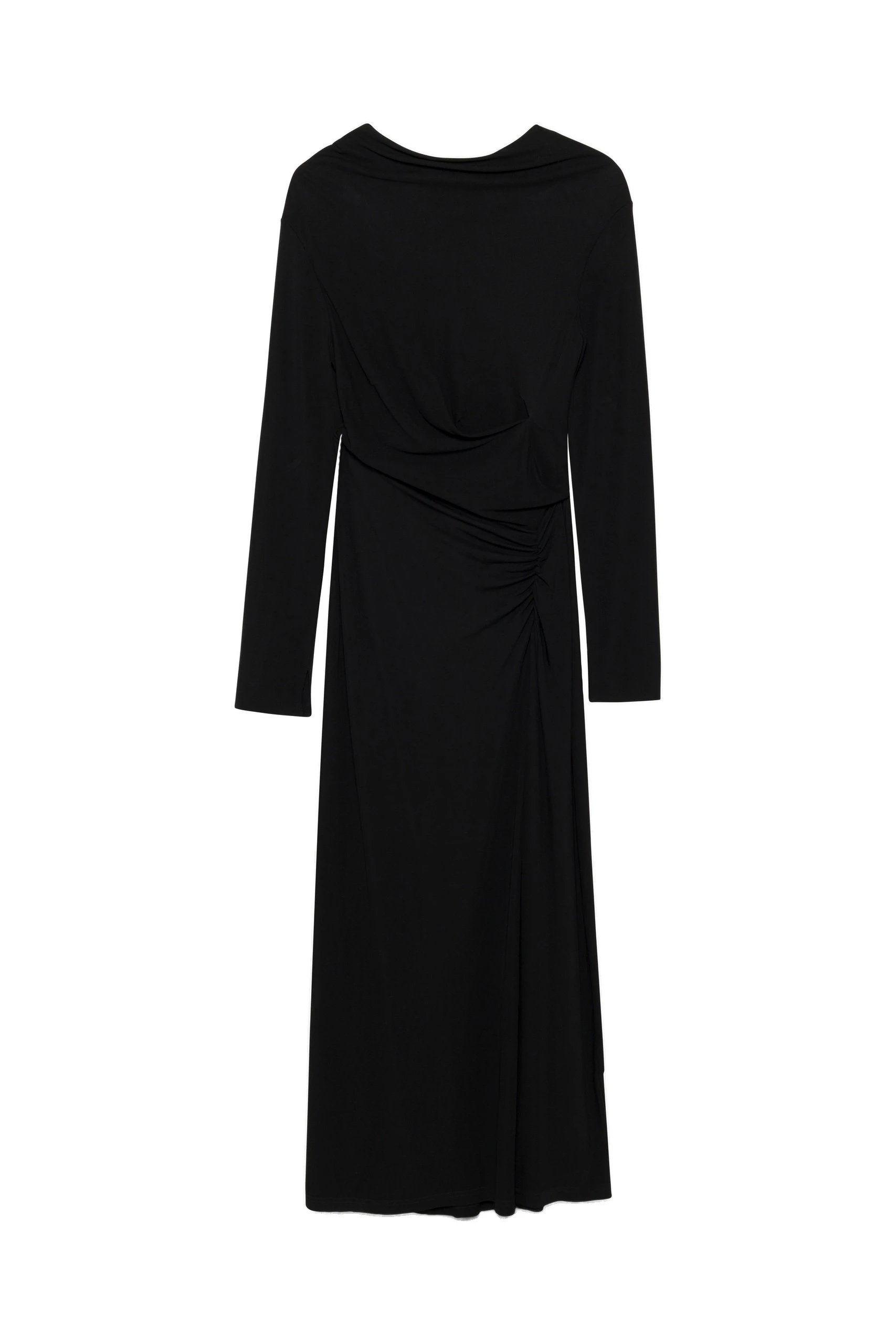 SIMKHAI Ferrera Draped Jersey Midi Dress in Black SIMKHAI Ferrera Draped Jersey Midi Dress in Black