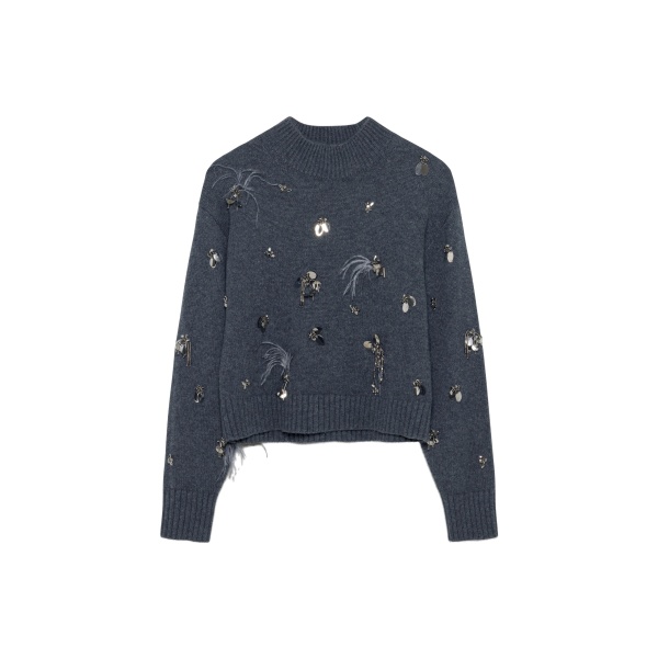SIMKHAI Gabriette Embellished Sweater in Charcoal