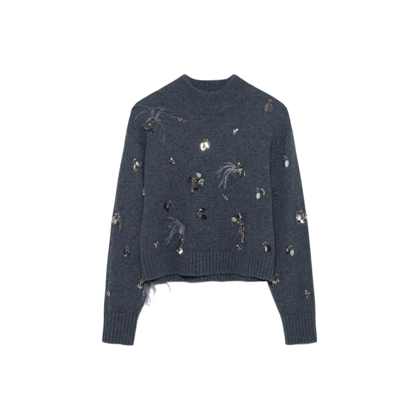 Gabriette Embellished Sweater in Charcoal