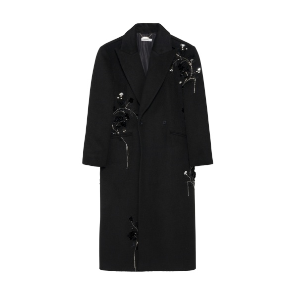 SIMKHAI Gianni Embellished Wool Coat in Black