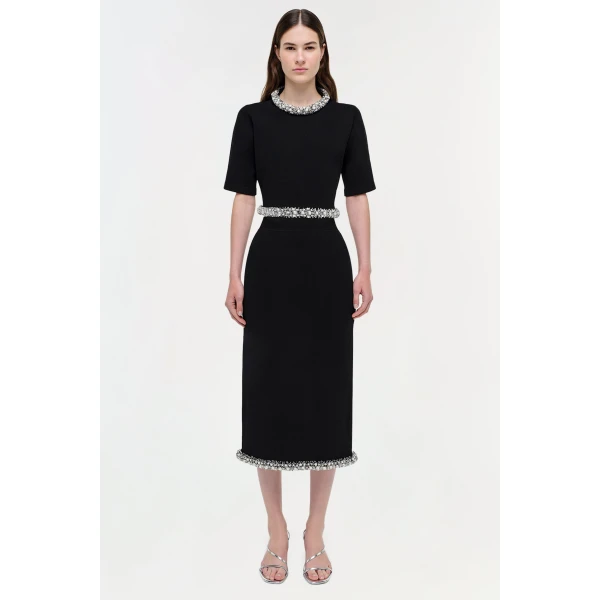 Idina Embellished Knit Midi Skirt in Black - Image 5