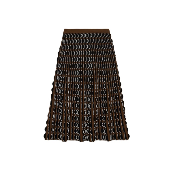 SIMKHAI Ike Scalloped Compact Knit Midi Skirt in Dark Ochre Multi