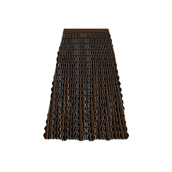 Ike Scalloped Compact Knit Midi Skirt in Dark Ochre Multi