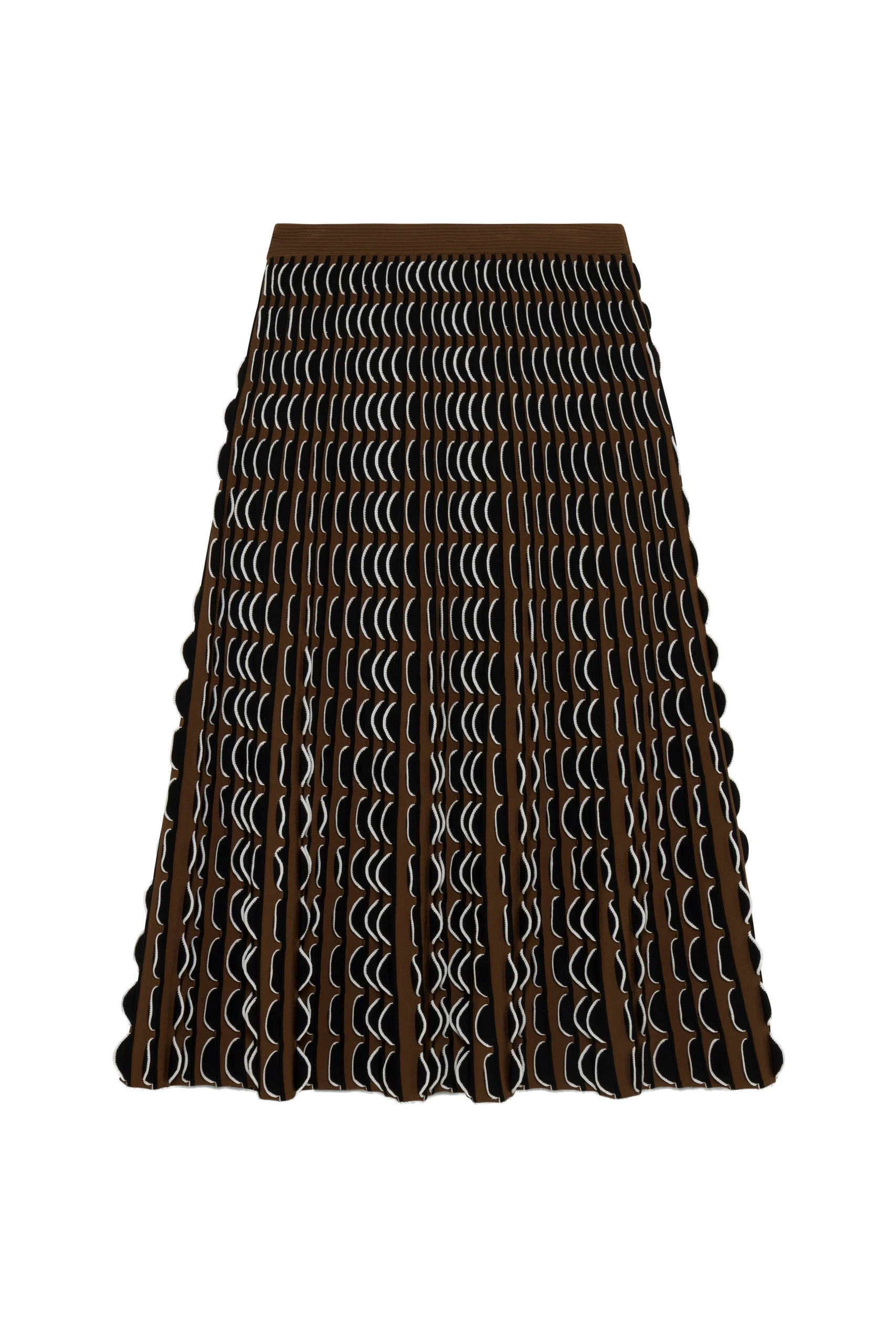 SIMKHAI Ike Scalloped Compact Knit Midi Skirt in Dark Ochre Multi SIMKHAI Ike Scalloped Compact Knit Midi Skirt in Dark Ochre Multi