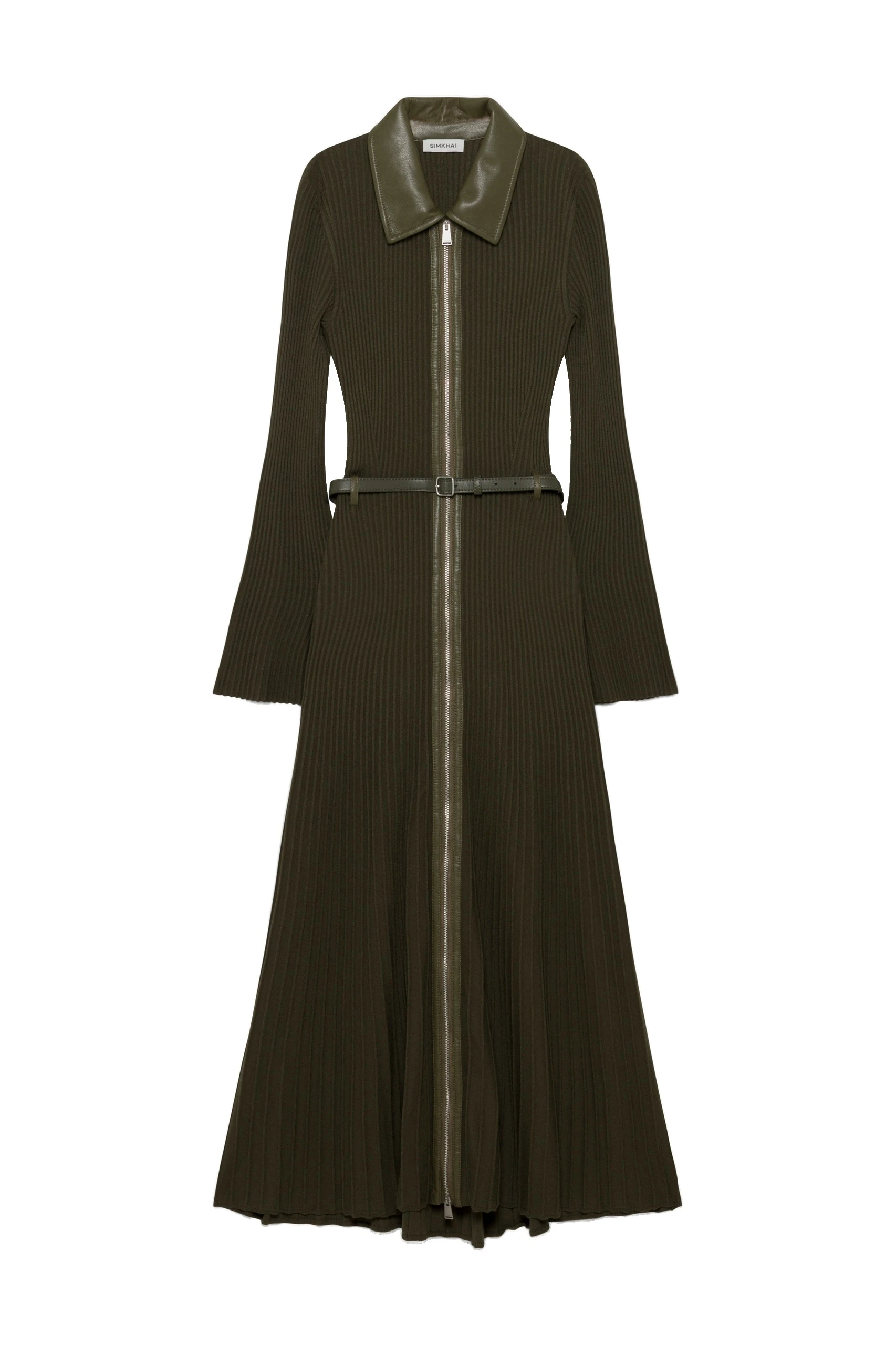 SIMKHAI Ismelle Collared Knit Midi Dress in Dark Olive SIMKHAI Ismelle Collared Knit Midi Dress in Dark Olive