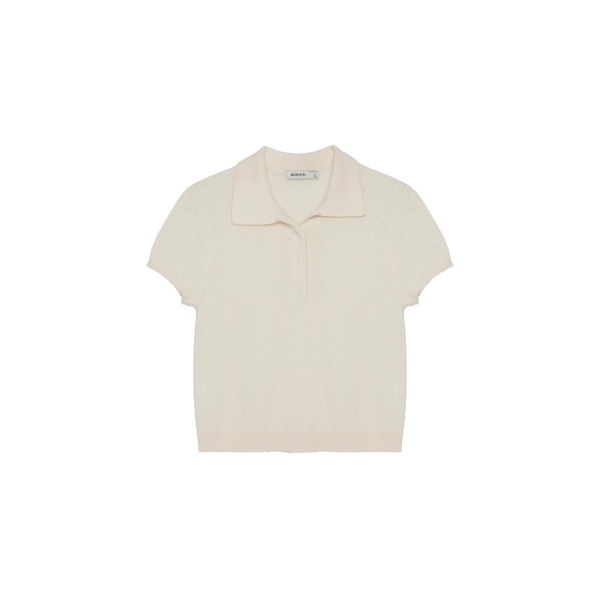 SIMKHAI Ivy Brushed Knit Polo in Ivory