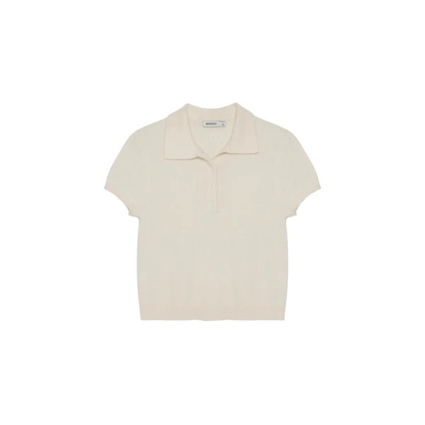 SIMKHAI Ivy Brushed Knit Polo in Ivory