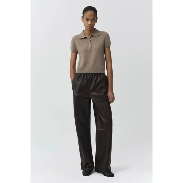 Ivy Brushed Knit Polo in Light Otter - Image 6