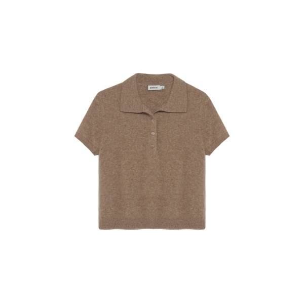 SIMKHAI Ivy Brushed Knit Polo in Light Otter