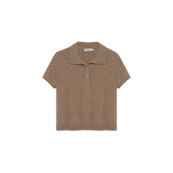 Ivy Brushed Knit Polo in Light Otter