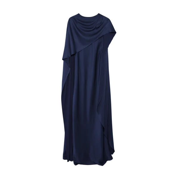 Izel Satin Cape Gown in Midnight
