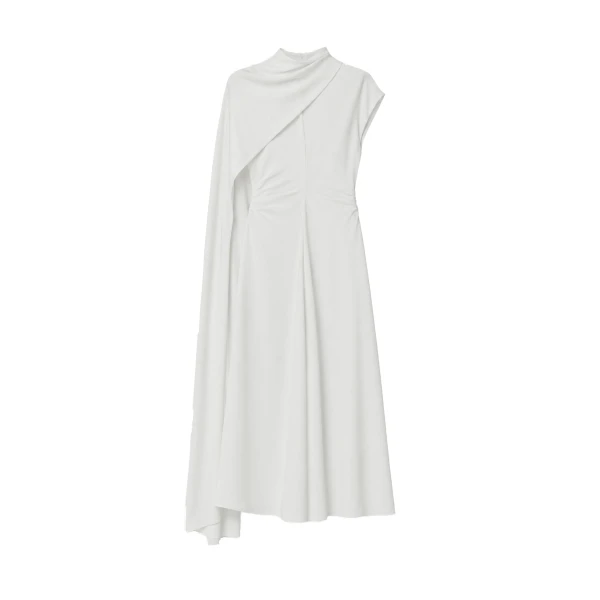 SIMKHAI Jacka Satin Cape Midi Dress in Ivory