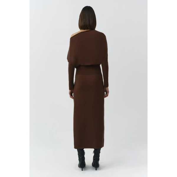 Janese Off Shoulder Knit Midi Dress in Chocolate - Image 5