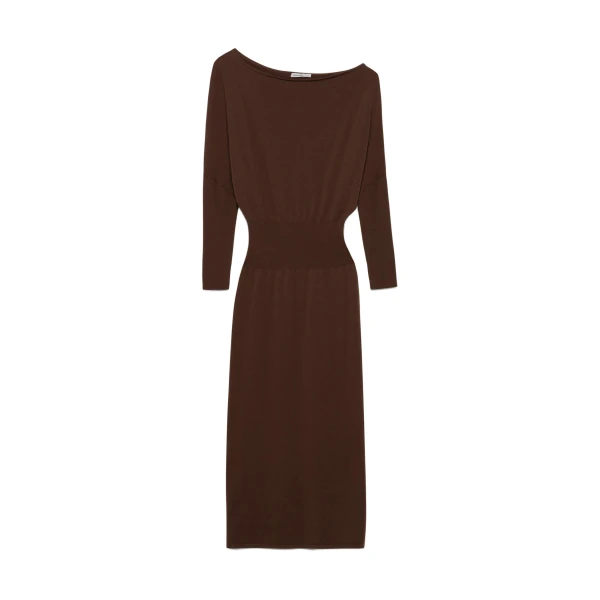 Janese Off Shoulder Knit Midi Dress in Chocolate