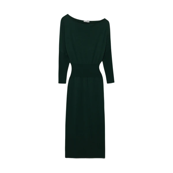 SIMKHAI Janese Off Shoulder Knit Midi Dress in Everglade