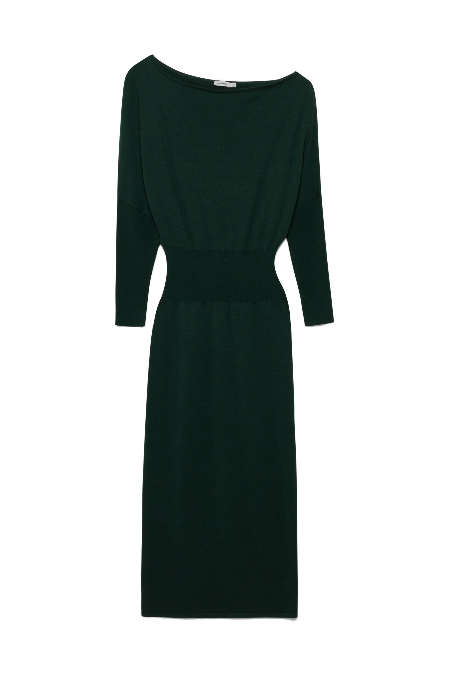 SIMKHAI Janese Off Shoulder Knit Midi Dress in Everglade SIMKHAI Janese Off Shoulder Knit Midi Dress in Everglade