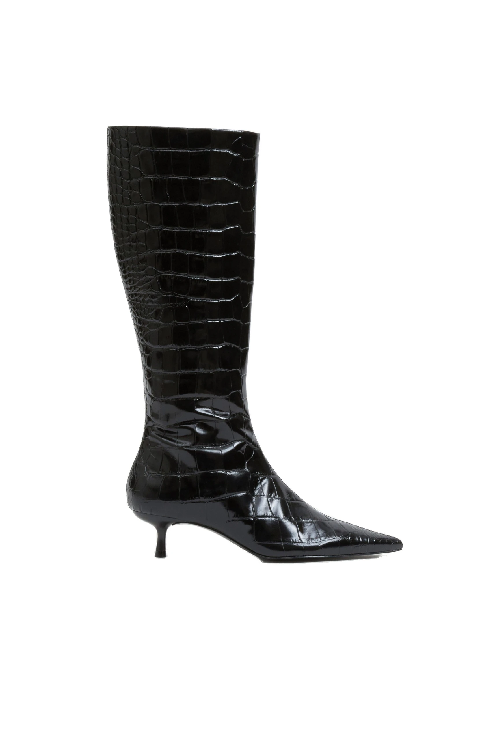 SIMKHAI Janine Croc-Embossed Leather Knee High Boot in Black SIMKHAI Janine Croc-Embossed Leather Knee High Boot in Black