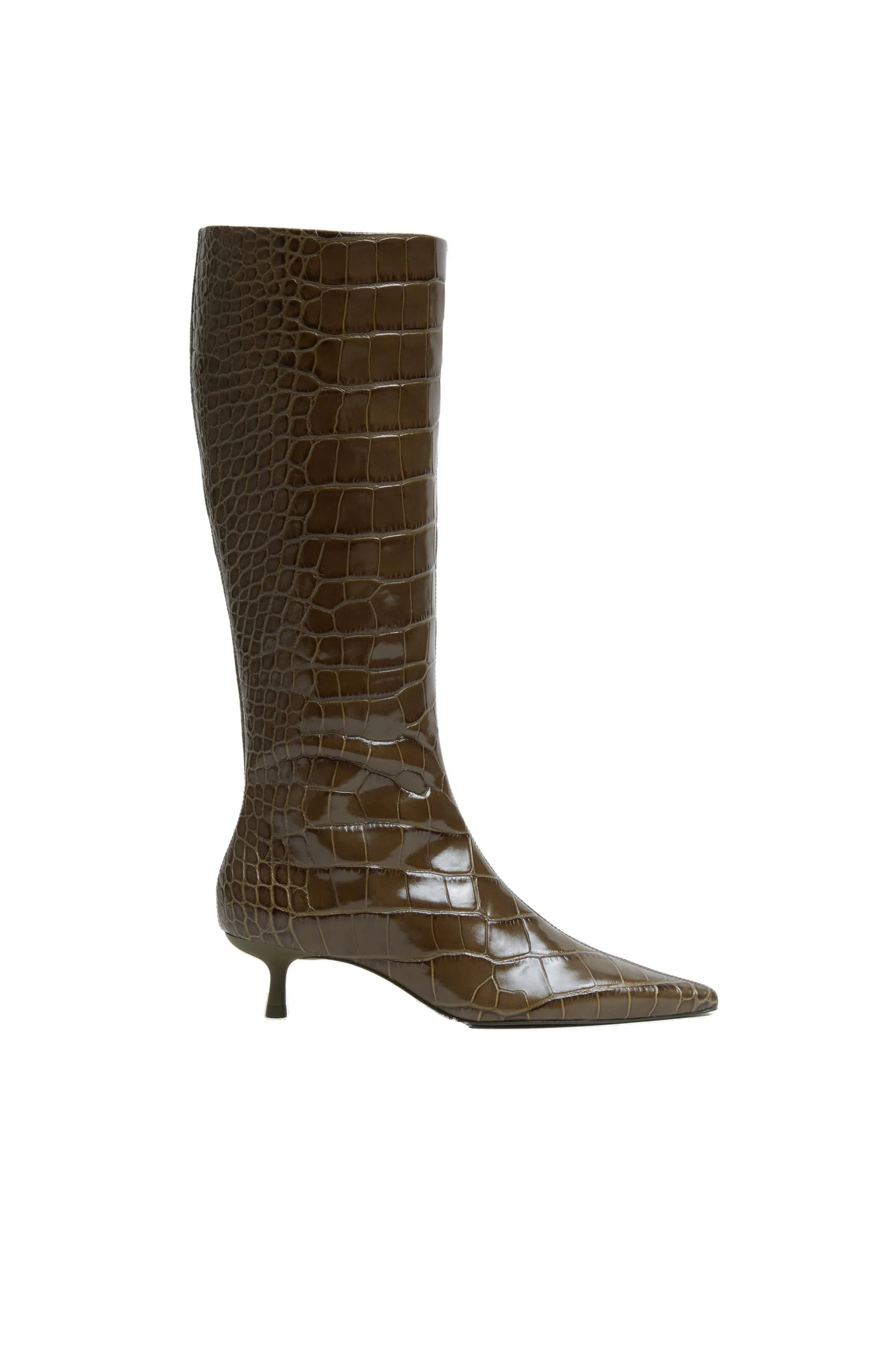 SIMKHAI Janine Croc-Embossed Leather Knee High Boot in Ivy SIMKHAI Janine Croc-Embossed Leather Knee High Boot in Ivy