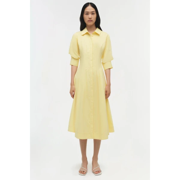 Jazz Cotton Pintuck Midi Dress in Buttercream - Image 6