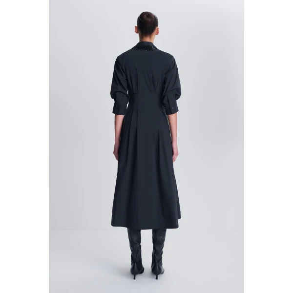 Jazz Embellished Pintuck Midi Dress in Black - Image 5