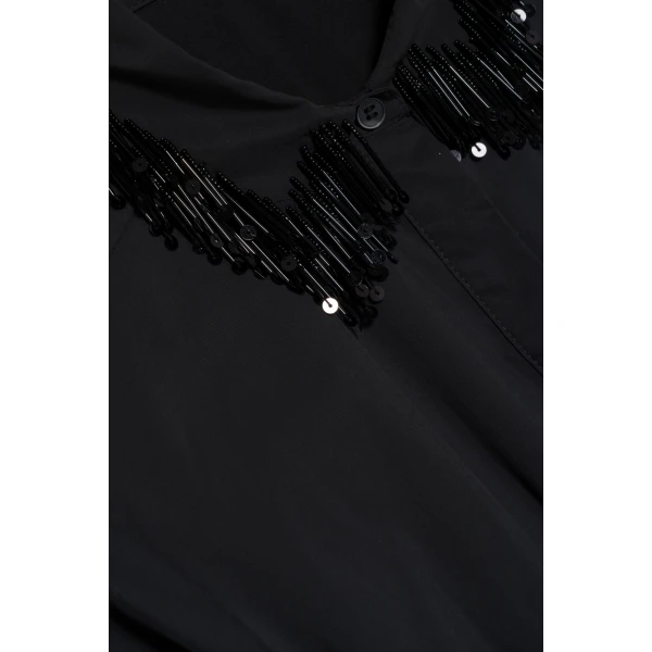 Jazz Embellished Pintuck Midi Dress in Black - Image 6