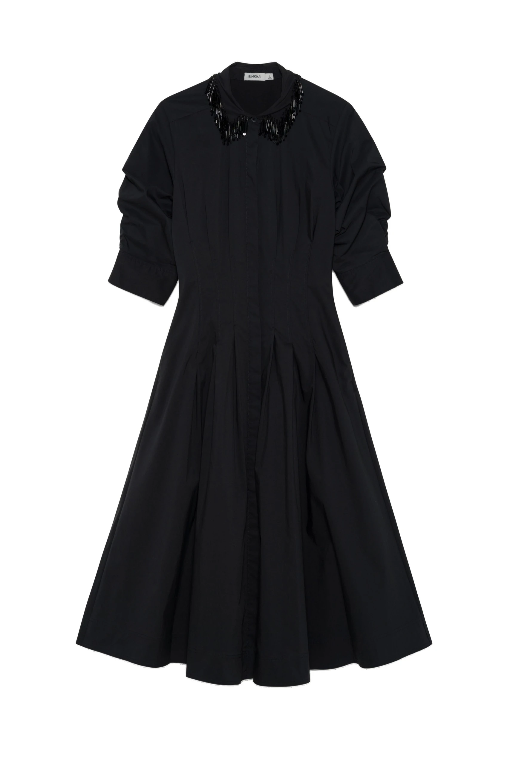 SIMKHAI Jazz Embellished Pintuck Midi Dress in Black SIMKHAI Jazz Embellished Pintuck Midi Dress in Black