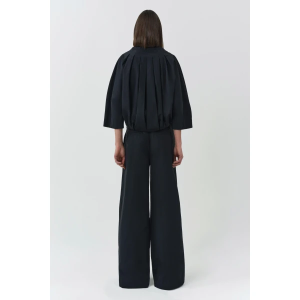 Jess Pleated Cotton Faille Jacket in Black - Image 5