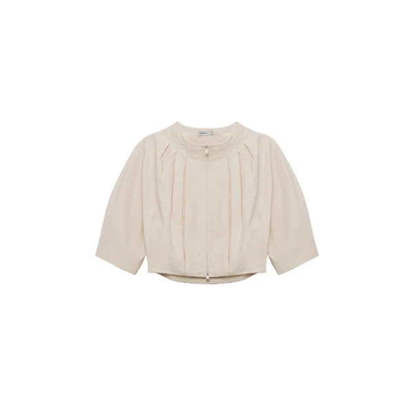 SIMKHAI Jess Pleated Cotton Faille Jacket in Stone