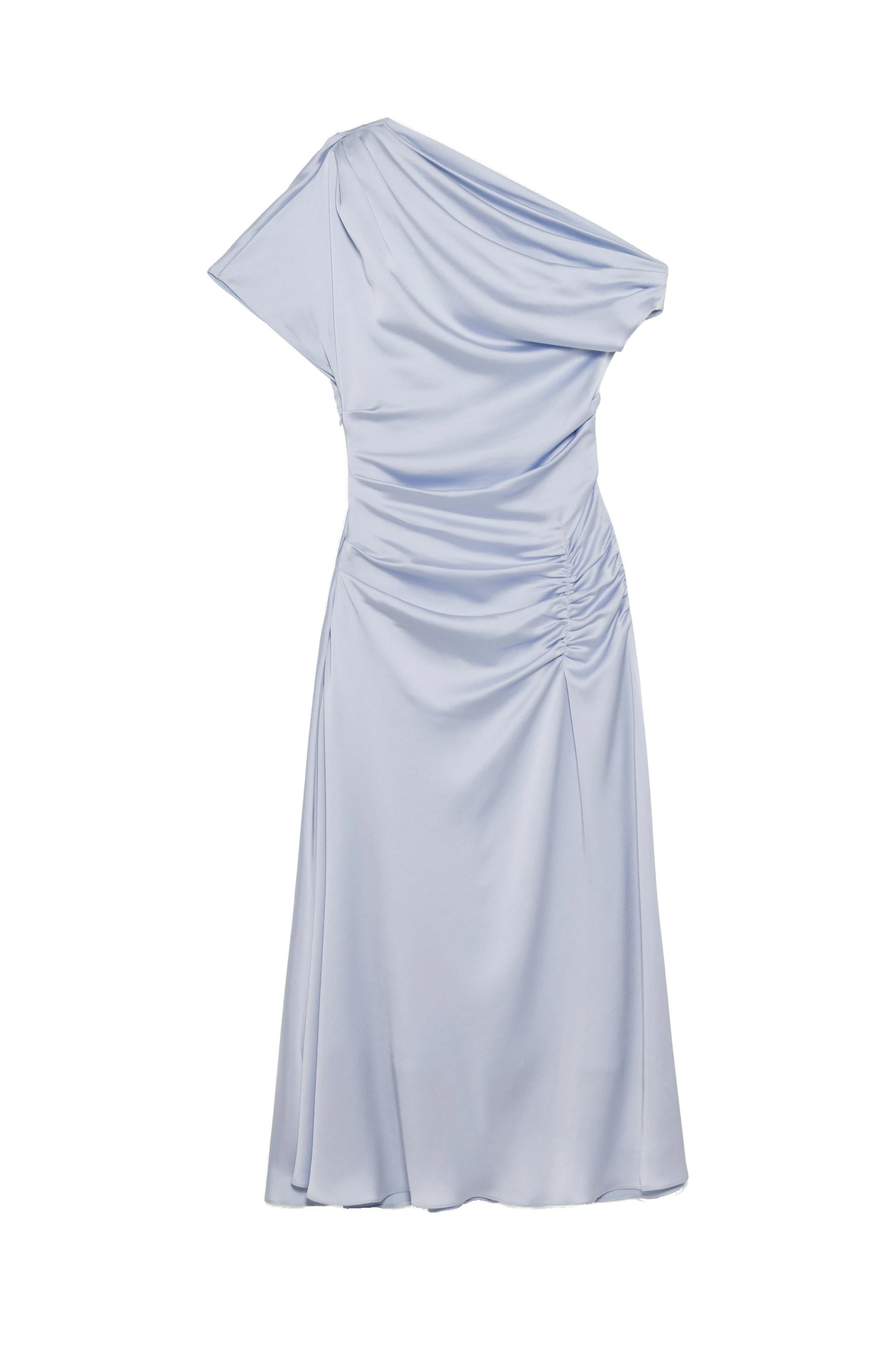 SIMKHAI Joanna Off Shoulder Satin Midi Dress in Periwinkle Sky SIMKHAI Joanna Off Shoulder Satin Midi Dress in Periwinkle Sky