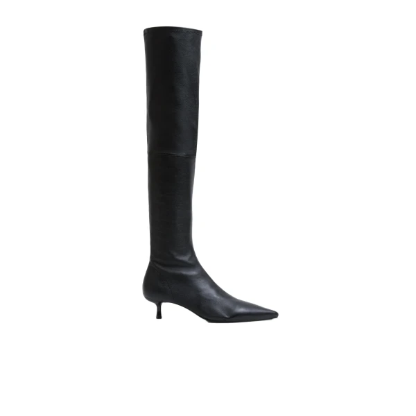 Joni Stretch Leather Over The Knee Boot in Black