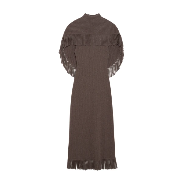 Jordan Knit Fringe Midi Dress in Mushroom Melange
