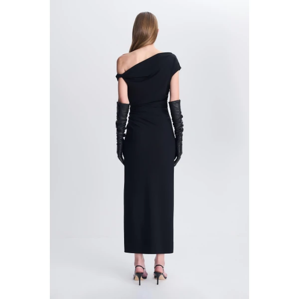 Josefine Draped Midi Dress in Black - Image 5
