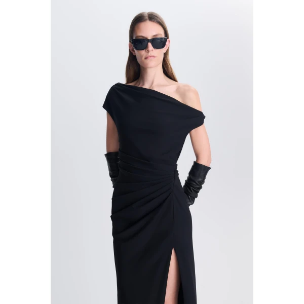 Josefine Draped Midi Dress in Black - Image 6