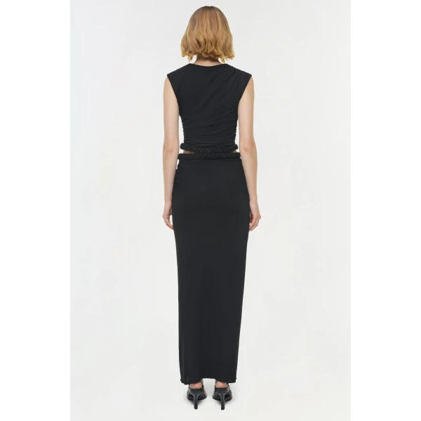 Juna Draped Jersey Midi Skirt in Black - Image 5