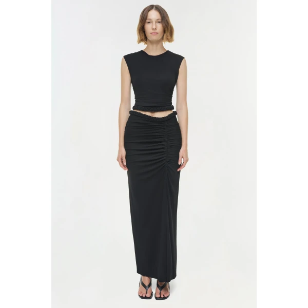Juna Draped Jersey Midi Skirt in Black - Image 6