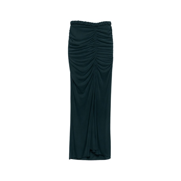SIMKHAI Juna Draped Jersey Midi Skirt in Everglade