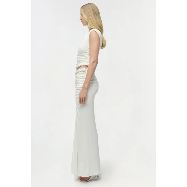 Juna Draped Jersey Midi Skirt in Ivory - Image 6