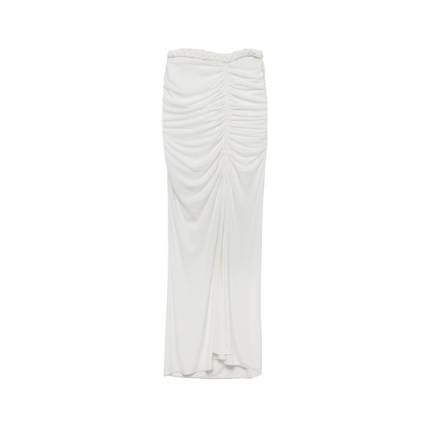 SIMKHAI Juna Draped Jersey Midi Skirt in Ivory