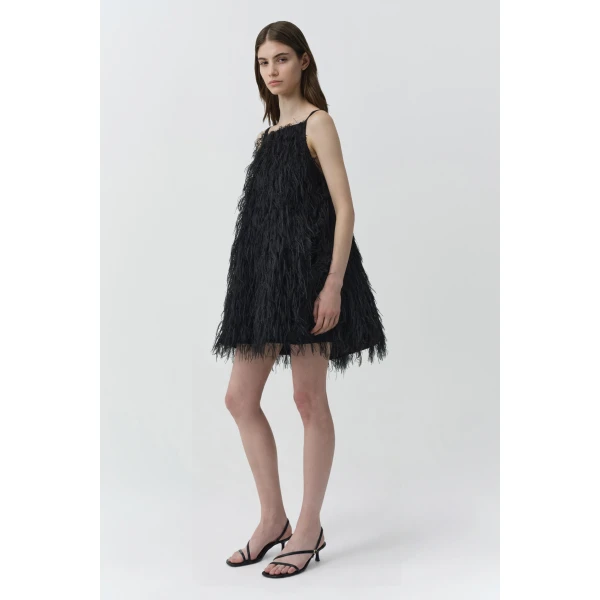 Kalla Fringe Jacquard Mini Dress in Black - Image 5