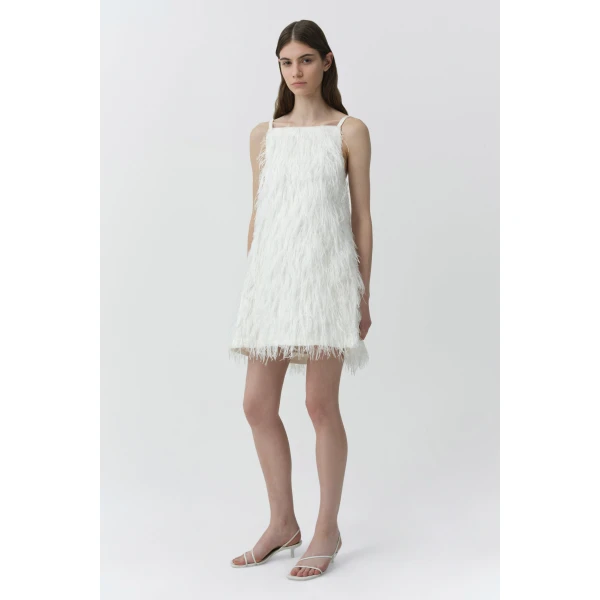 Kalla Fringe Jacquard Mini Dress in Ivory - Image 5