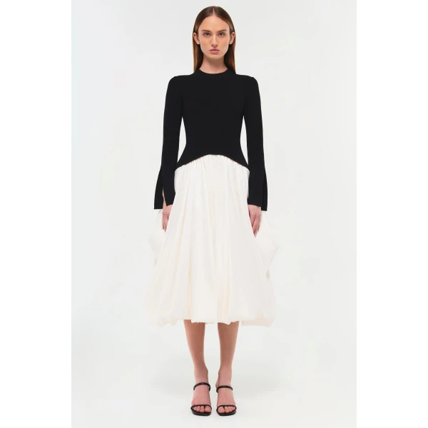 Kenlie Taffeta Knit Midi Dress in Black Multi - Image 6
