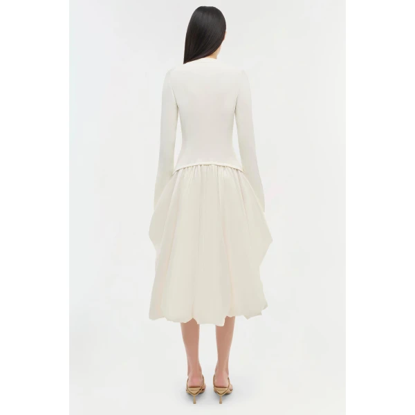 Kenlie Taffeta Knit Midi Dress in Ivory - Image 5
