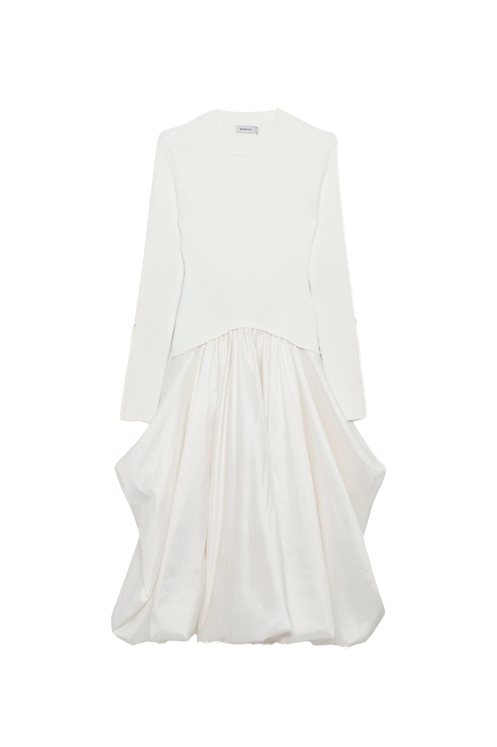 SIMKHAI Kenlie Taffeta Knit Midi Dress in Ivory SIMKHAI Kenlie Taffeta Knit Midi Dress in Ivory