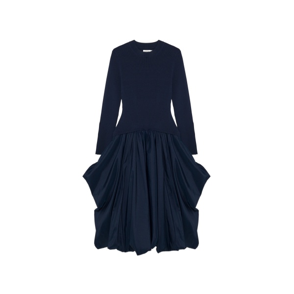 SIMKHAI Kenlie Taffeta Knit Midi Dress in Midnight