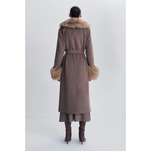 Kinsley Faux Fur Wool Coat in Birch - Image 5