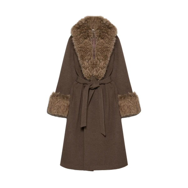 SIMKHAI Kinsley Faux Fur Wool Coat in Birch