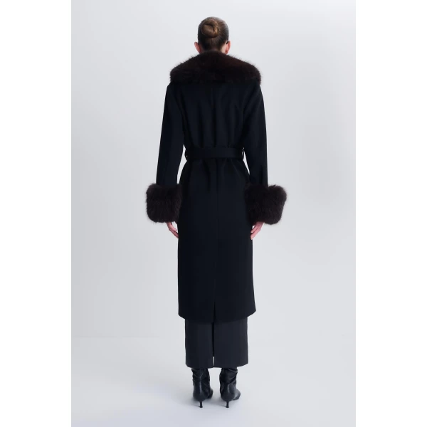 Kinsley Faux Fur Wool Coat in Black Chocolate Multi - Image 5